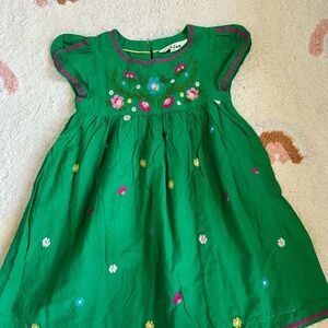 Mini Boden Green Embroidered Flutter-Sleeve Kids Dress 5/6